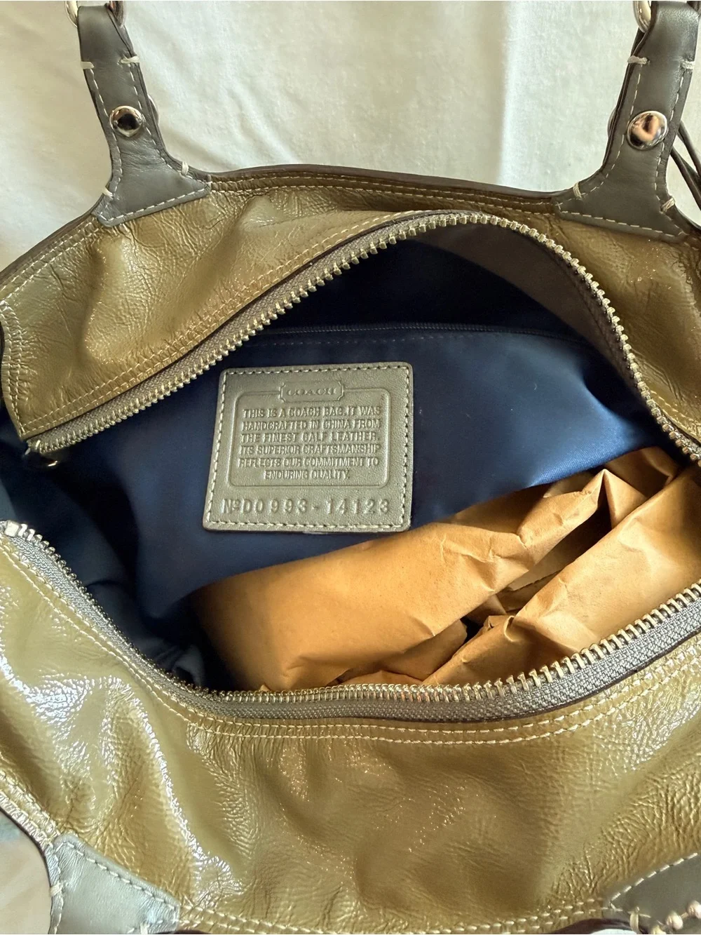 Coach Olive Leather Tote with Chain-Detail Handles